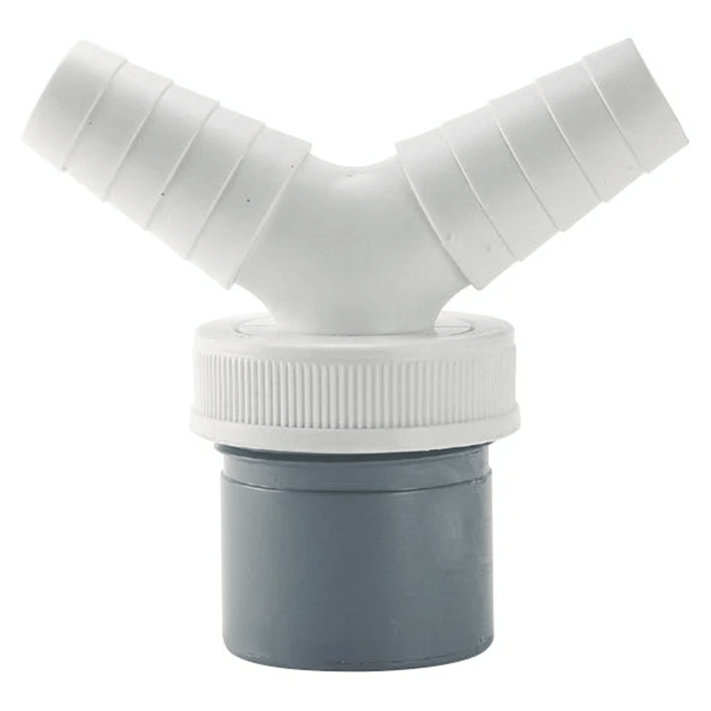 Conexion T-219 PP Doble Toma Lavadora y Lavavajillas, Enlace Mixto Macho de PVC, Toma Doble para Electrodomésticos, Junta de Estanqueidad de Máxima Calidad, Diámetro Entrada Ø1 1/2".