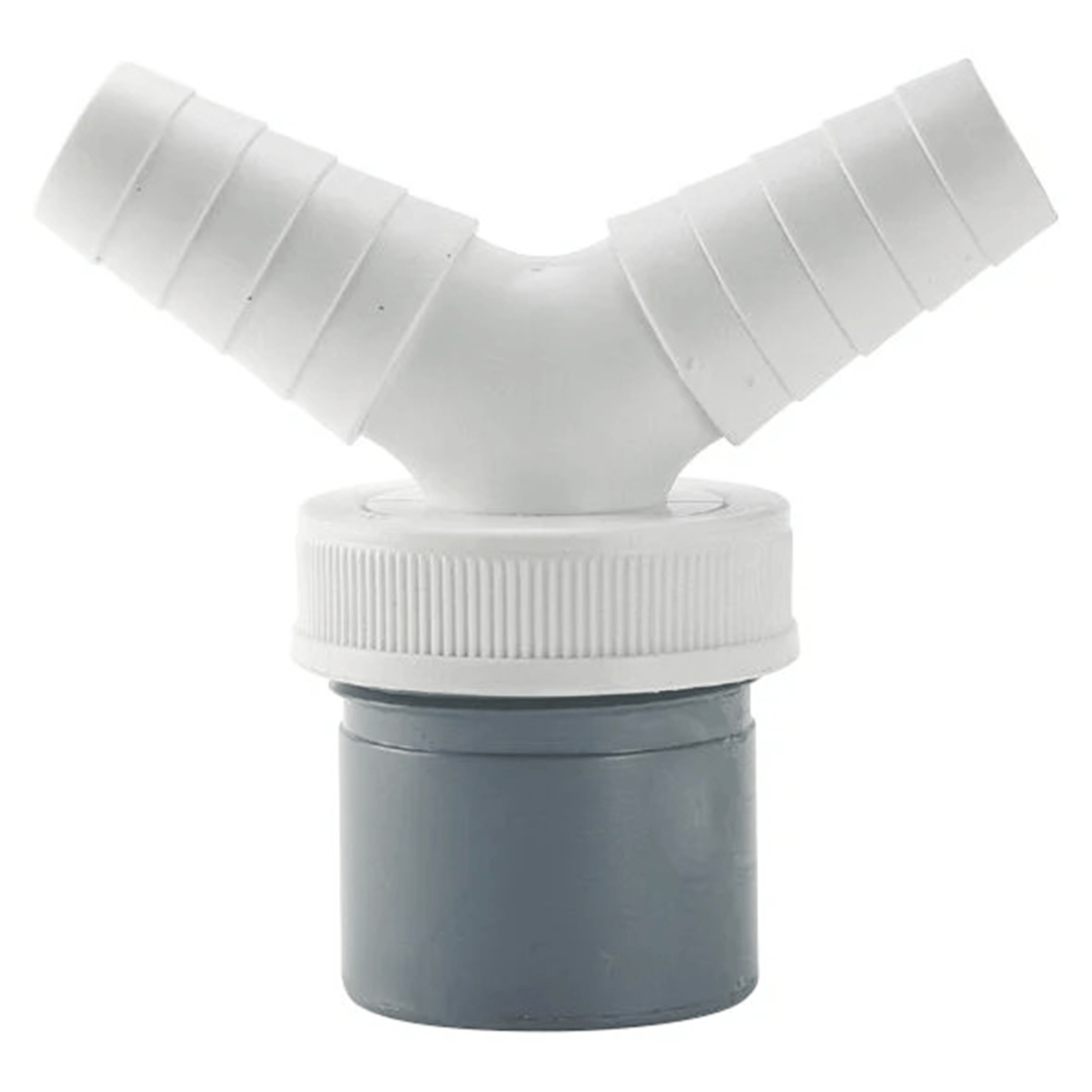 Conexion T-219 PP Doble Toma Lavadora y Lavavajillas, Enlace Mixto Macho de PVC, Toma Doble para Electrodomésticos, Junta de Estanqueidad de Máxima Calidad, Diámetro Entrada Ø1 1/2".
