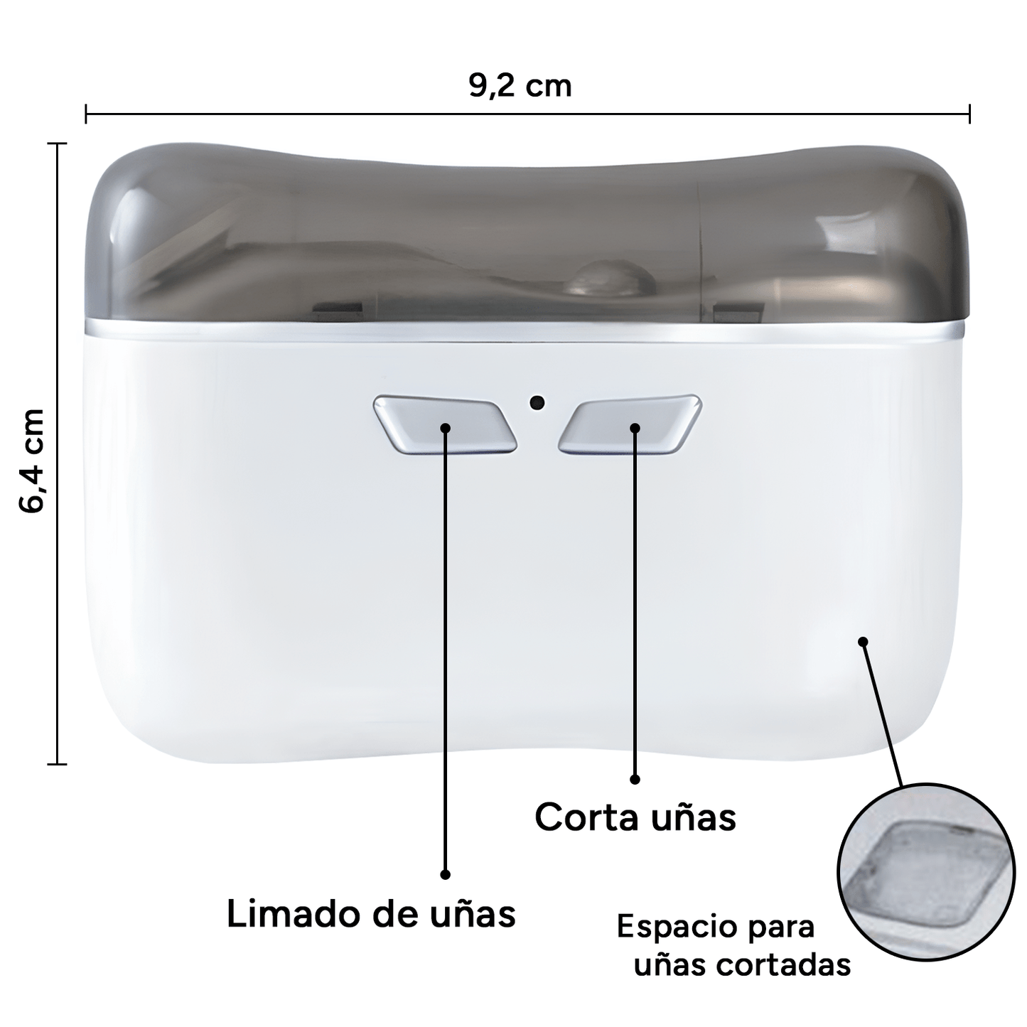 Cortauñas Electrico 2 en 1 Función para Cortar y Limar Uñas, Lima con Rotación 360º, Ideal para Todo Tipo de Uñas, Dispone Espacio Integrado para Recoger las Uñas Cortadas, Carga USB Tipo C, Larga Duración de Uso, 9.2 x 6.4 cm