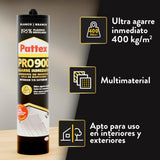 Pattex PRO900 Adhesivo de Montaje para Interiores y Exteriores, Pegamento Fuerte de Agarre Inmediato, Pegamento Extrafuerte Resistente al Agua con Gran Poder de Relleno, 460g