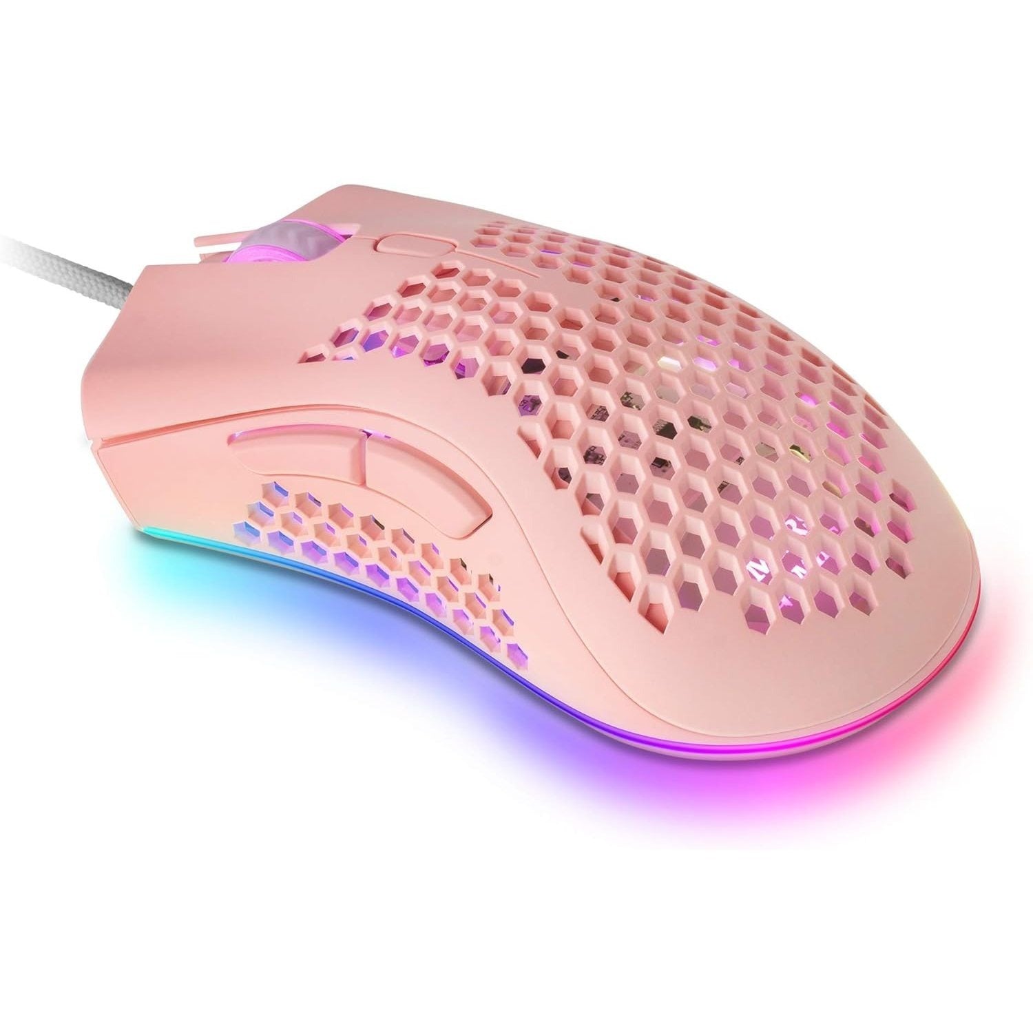 Mars Gaming MMEX, Ratón Gaming Premium 32000 dpi, Sensor PixArt 3389PRO, Switches Ópticos Ultra Rápidos, Diseño Hive Ultraligero 75g, RGB Chroma, 7 Botones, Software, Rosa