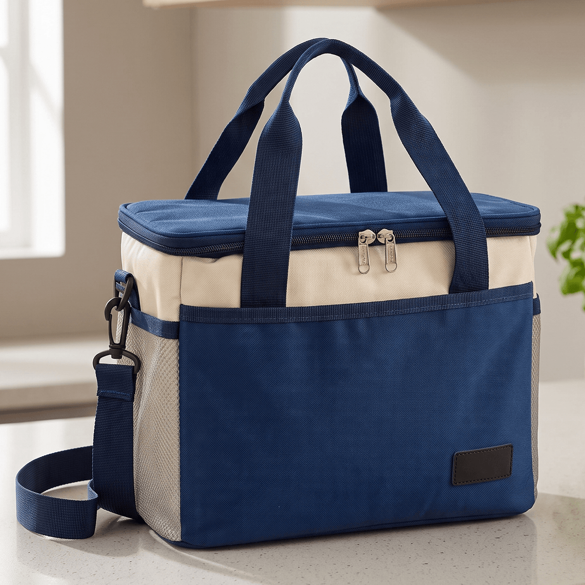 Bolsa Térmica Comida de 30L de Capacidad, Bolsa Aislamiento Isotérmico Hermética, Resistente y Espaciosa, ideal para Picnic, Playa, Camping y Excursión, Azul y Blanco