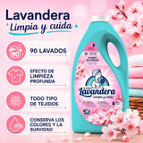 La Antigua Lavandera Detergente Líquido Flor de Cerezo, para Lavar y Cuidar la Ropa Blanca y de Color, Ayuda a Eliminar la Suciedad y Deja un Fresco Aroma Floral Duradero, 90 Lavados