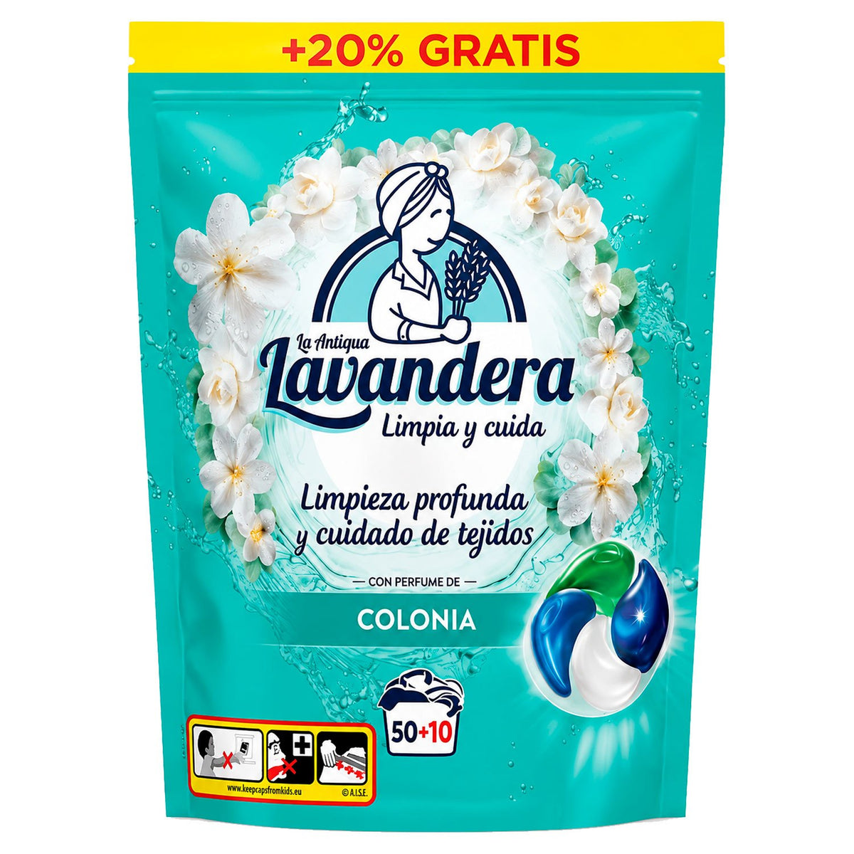 La Antigua Lavandera Detergente en Cápsulas para Ropa, Aroma Colonia, 60 Cápsulas