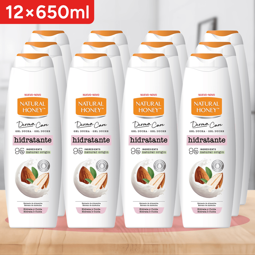 Natural Honey, Gel de Ducha Hidratante con Extracto de Almendras y Hydradermal Complex, Hidratación Intensa y Duradera para una Piel Suave, Fresca y Protegida, Línea Derma Care, 650 ml