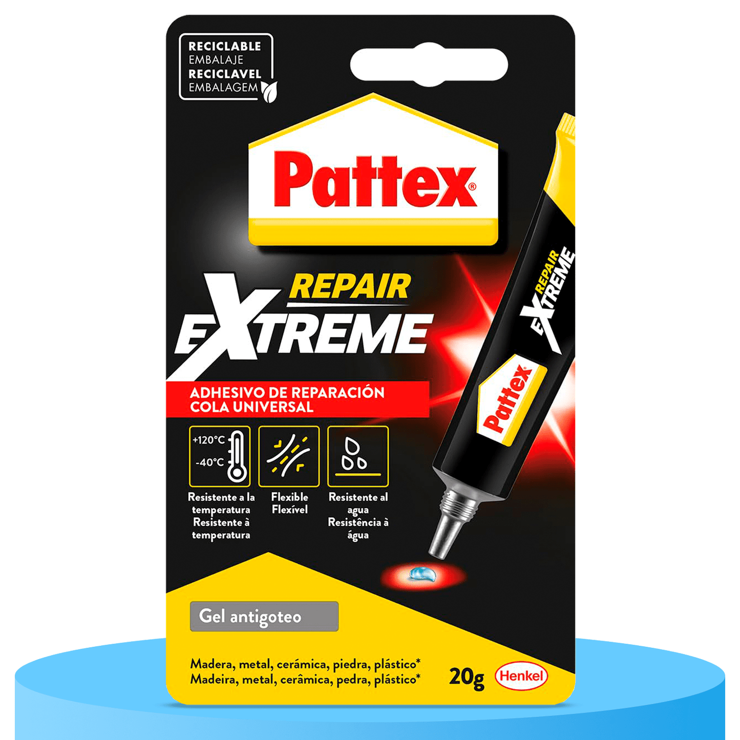 Pattex Repair Extreme Pegamento de Reparación Universal, Cola Impermeable Ideal para Reparaciones en Interiores y Exteriores, Resistente a la Temperatura, Flexible, Resistente al Agua, 20g