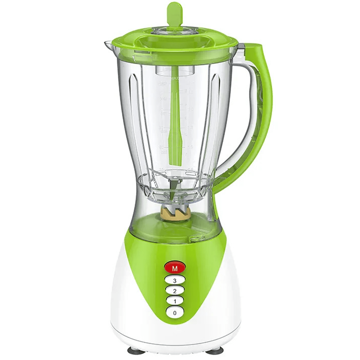 Batidora con Jarra de 1.5L, 3 Velocidades, Cuchillas de Acero Inoxidable, Tapa con Espátula, Patas Antideslizantes, 300W de Potencia, Desmontable