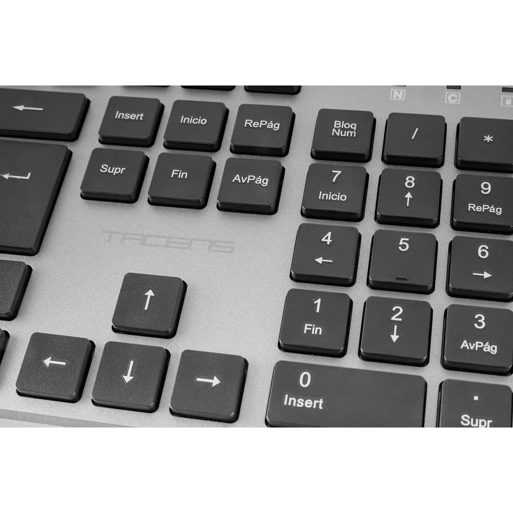 Tacens Zenith, Combo Inalámbrico 3en1 con Tecnología DualLink 2.4 GHz, Teclado Completo Full-Size con SmartKey Copilot AI, Ratón Óptico 3200 dpi, Alfombrilla Nanotextil, Idioma Español, Negro
