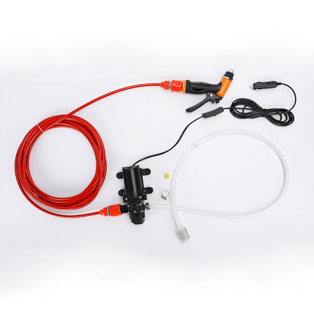 Kit Limpieza Coche, Lavado a Presión 80W Potencia, 8 Metros de Manguera, Rápido y fácil de Usar, Resistencia a Ácidos y Álcalis, Resistencia a la Corrosión, Bajo Nivel de Ruido, Larga Vida Útil, Incluye: x1 Bomba de agua de Diafragma, x1 Rociador de Agua
