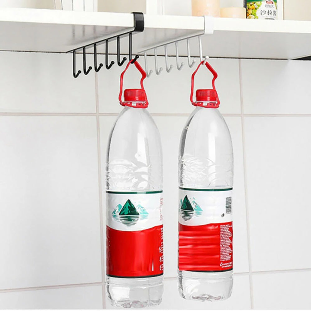 Colgador de Ropa con 6 Ganchos, Percha de Ropa Metálica, Colgador Utensilios Cocina, Ganchos para Colgar Ropa, Ideal para Aprovechar y Optimizar el Espacio, Fácil Instalación y Sin Perforaciones, 25 x 4 x 2,5 cm
