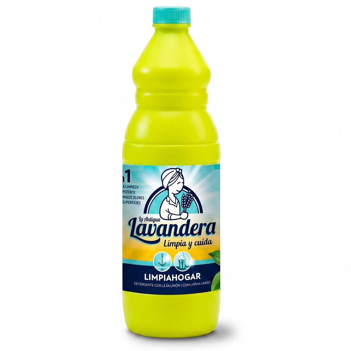 La Antigua Lavandera Lejía con Detergente Limón, Limpiador Multiusos para Suelos, Baños y Cocinas, Limpieza Potente con Aroma Fresco a Limón, 1.5 L