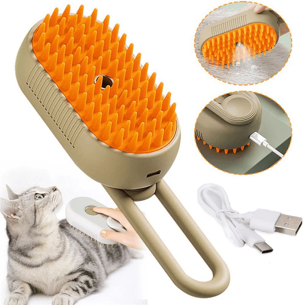 Cepillo Vapor Mascotas, Masajea y Retira el Pelo Suelto, Botón para Vapor, Peine de Pelaje para Mascotas Recargable por USB, Mango Abatible, Ideal para Todos los Gatos y Perros, Adecuado para Uso Diario