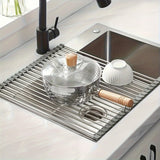 Escurridor de Platos para Fregadero, Escurridor de Platos Enrrollable de Acero Inoxidable, Escurridor Multifuncional sobre Fregadero, Escurridor de Platos Plegable, Colador de Cocina para Frutas y Verdurias, Fácil de Limpiar, Ahorra Espacio, Color Gris
