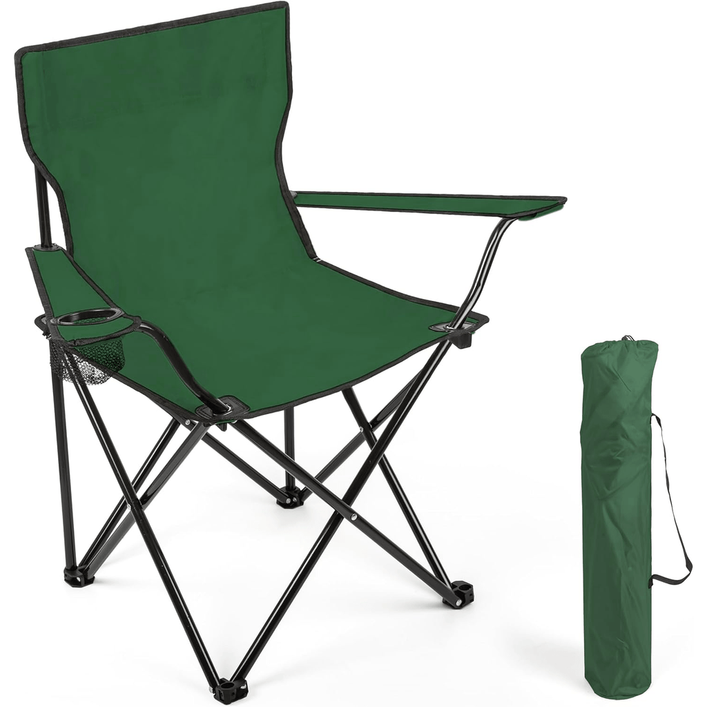 Silla Plegable Camping con Respaldo y Apoyabrazos, Ideal para Picnic, Pesca y Exterior, Resistente y Compacta, Soporta 120 kg, 50x50x80 cm, Verde