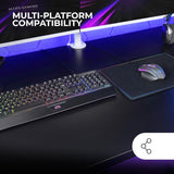 Mars Gaming MCP124, Combo Gaming 3en1, Teclado Ergonómico H-Mech LED RGB, Ratón RGB 3200DPI Switches HUANO, Alfombrilla Nanotextil 360x260mm, Compatibilidad Multiplataforma, Layout Portugués, Negro