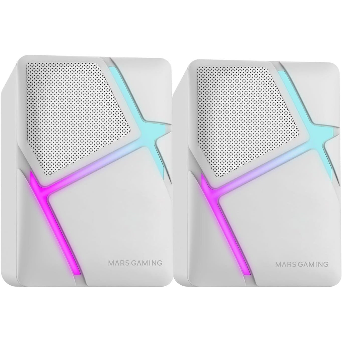 Mars Gaming MS-H, Altavoces Gaming RGB Flow, Drivers Invertidos y Sonido 3D-Surround 10W, Altavoces Compactos con Caja de Control de Volumen, Conexión Universal Jack 3.5mm, Blanco
