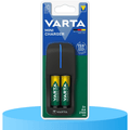 VARTA Cargador Pilas Recargables AA y AAA, Carga Hasta 2 Pilas Simultáneamente, Incluye 2 Pilas Recargables AA de 2100mAh, Sistema de Seguridad Anti sobrecarga, Tamaño Compacto Fácil de Llevar o Guardar