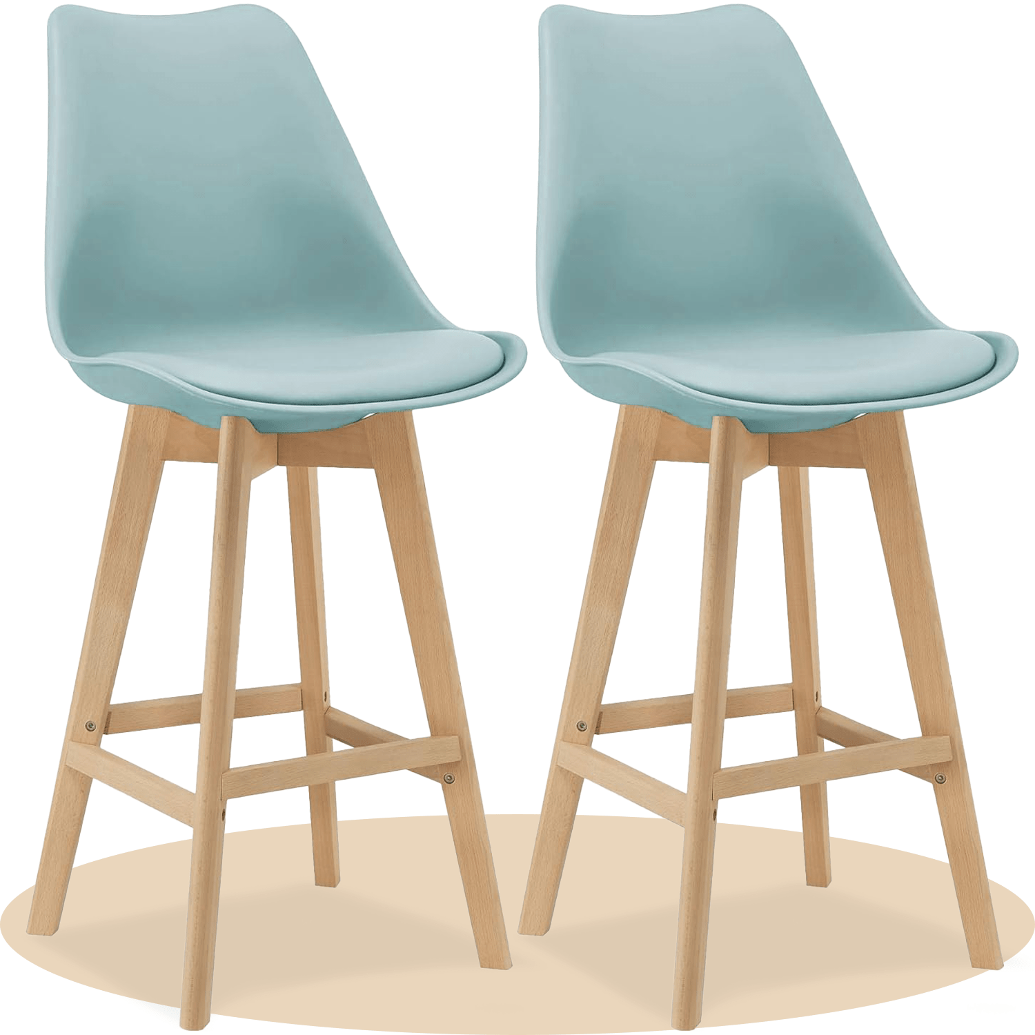 Taburete Alto Cocina con Respaldo, Asiento Blando y Tapizado, Patas Altas Resistentes de Madera de Haya con Reposapiés, Sillas Nórdicas, Ideal para Cocina, Salón, Comedor y Restaurante, 54.5 x 49.5 x 106 cm