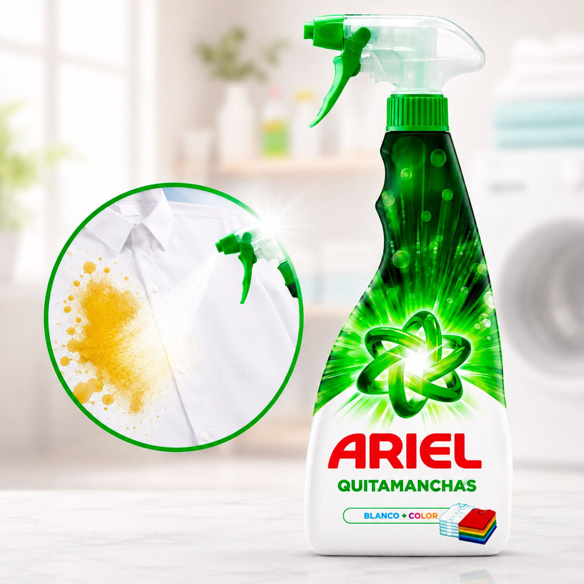 Ariel Diamond Spray Quitamanchas para Ropa Blanca y de Color, Pack de 2 Botellas de 750 ml Cada Una