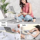 Mesa para Portátil Plegable con Ventilador, 5 Niveles de Altura y Ángulo del Tablero Ajustable, Ventilador USB para Optimizar Rendimiento del Portátil, Borde Antideslizamiento, Ideal para cualquier Espacio, 60 x 23 x 24-32 cm