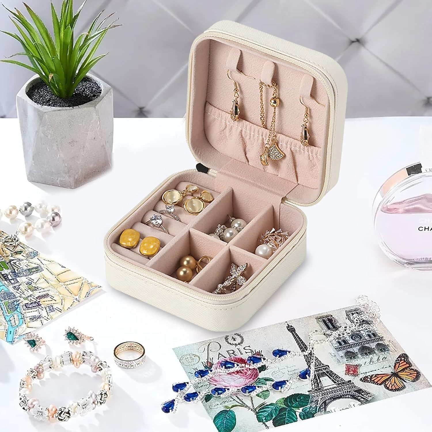 Mini Joyero Viaje, Estuche Portátil para Joyas, Organizador Joyas, Portable, Ideal para Viajes, Cremallera Resistente, Caja de Almacenamiento para pendientes, anillos, collares, pulseras