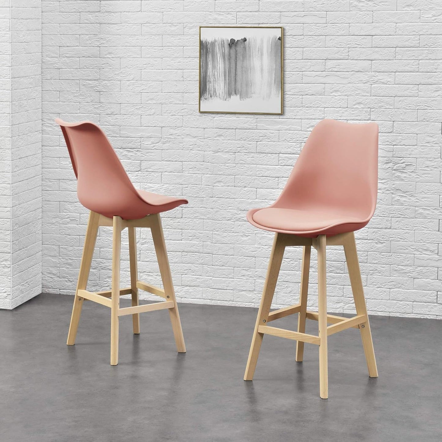 Taburete Alto Cocina con Respaldo, Asiento Blando y Tapizado, Patas Altas Resistentes de Madera de Haya con Reposapiés, Sillas Nórdicas, Ideal para Cocina, Salón, Comedor y Restaurante, 54.5 x 49.5 x 106 cm