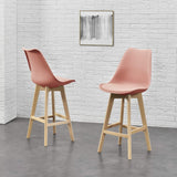 Taburete Alto Cocina con Respaldo, Asiento Blando y Tapizado, Patas Altas Resistentes de Madera de Haya con Reposapiés, Sillas Nórdicas, Ideal para Cocina, Salón, Comedor y Restaurante, 54.5 x 49.5 x 106 cm