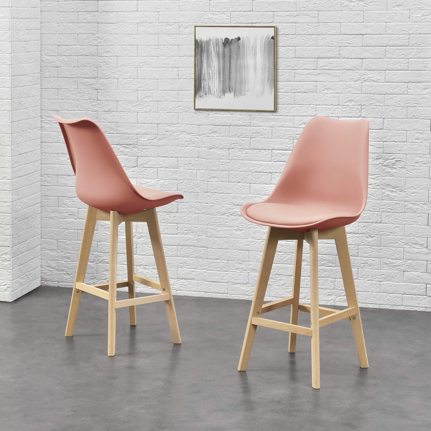 Taburete Alto Cocina con Respaldo, Asiento Blando y Tapizado, Patas Altas Resistentes de Madera de Haya con Reposapiés, Sillas Nórdicas, Ideal para Cocina, Salón, Comedor y Restaurante, 54.5 x 49.5 x 106 cm