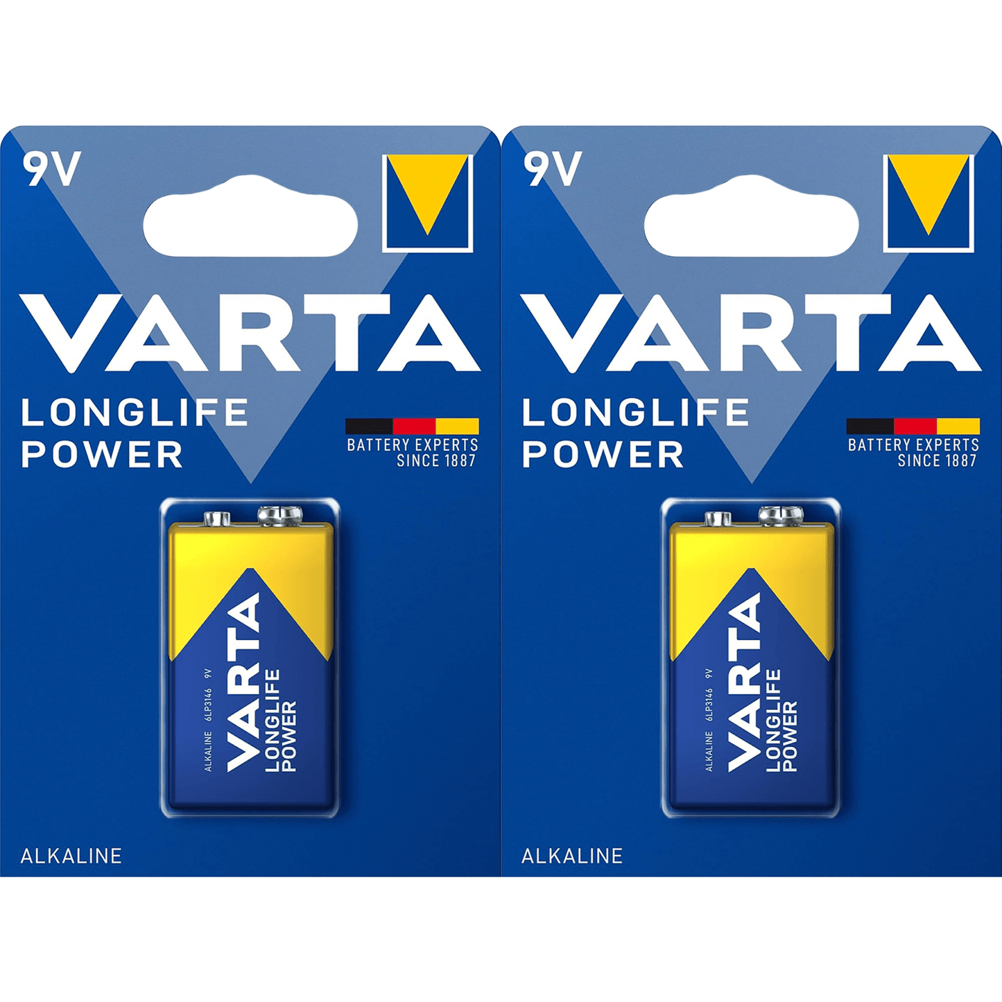 Pilas 9V Alcalinas, Pilas 9v Cuadradas de Alto Rendimiento, VARTA Longlife Power, Ultra Larga Duración, Energía Continua, Ideal para Detectores de Humo, Micrófonos Inalámbricos, Pedales de Guitarra, Multímetros, Electrodomésticos
