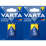 Pilas 9V Alcalinas, Pilas 9v Cuadradas de Alto Rendimiento, VARTA Longlife Power, Ultra Larga Duración, Energía Continua, Ideal para Detectores de Humo, Micrófonos Inalámbricos, Pedales de Guitarra, Multímetros, Electrodomésticos