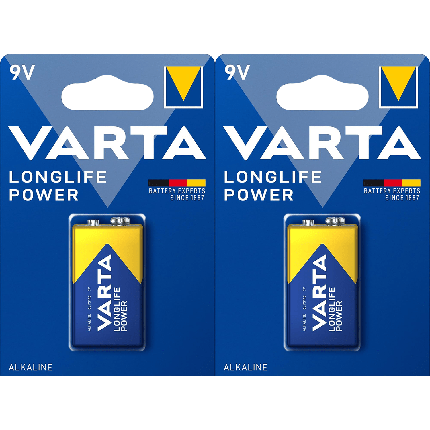 Pilas 9V Alcalinas, Pilas 9v Cuadradas de Alto Rendimiento, VARTA Longlife Power, Ultra Larga Duración, Energía Continua, Ideal para Detectores de Humo, Micrófonos Inalámbricos, Pedales de Guitarra, Multímetros, Electrodomésticos