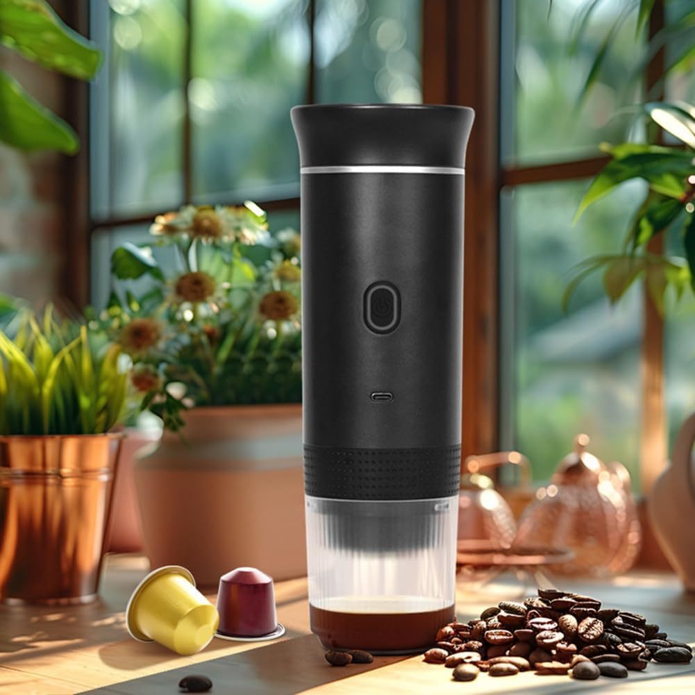 Maquina Café Espresso Portátil, Compatible con Cápsulas Pequeñas, Grandes y Café Molido, Fácil de Limpiar, Carga USB-C, Hasta 50 Cafés por cada Carga Completa, Compacto y Ligero Ideal para Fuera de Casa, Trabajo, Oficina, Viaje, Excursión