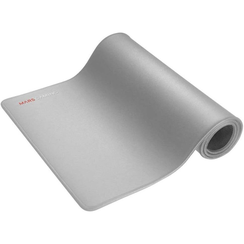 Mars Gaming MMPXL, Alfombrilla Gaming XL 800x360mm, Superficie Nanotextil, Goma Antideslizante, Bordes Reforzados, Flexible y Resistente, Apta para Ratón Óptico y Láser, Blanco Plata