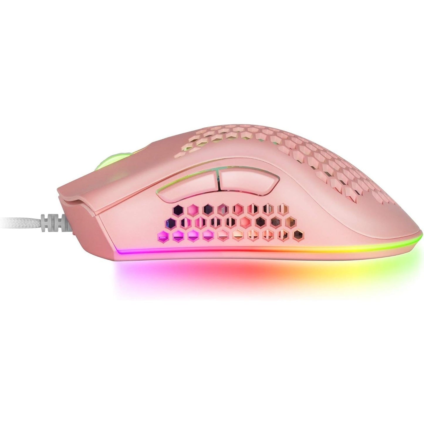 Mars Gaming MMEX, Ratón Gaming Premium 32000 dpi, Sensor PixArt 3389PRO, Switches Ópticos Ultra Rápidos, Diseño Hive Ultraligero 75g, RGB Chroma, 7 Botones, Software, Rosa