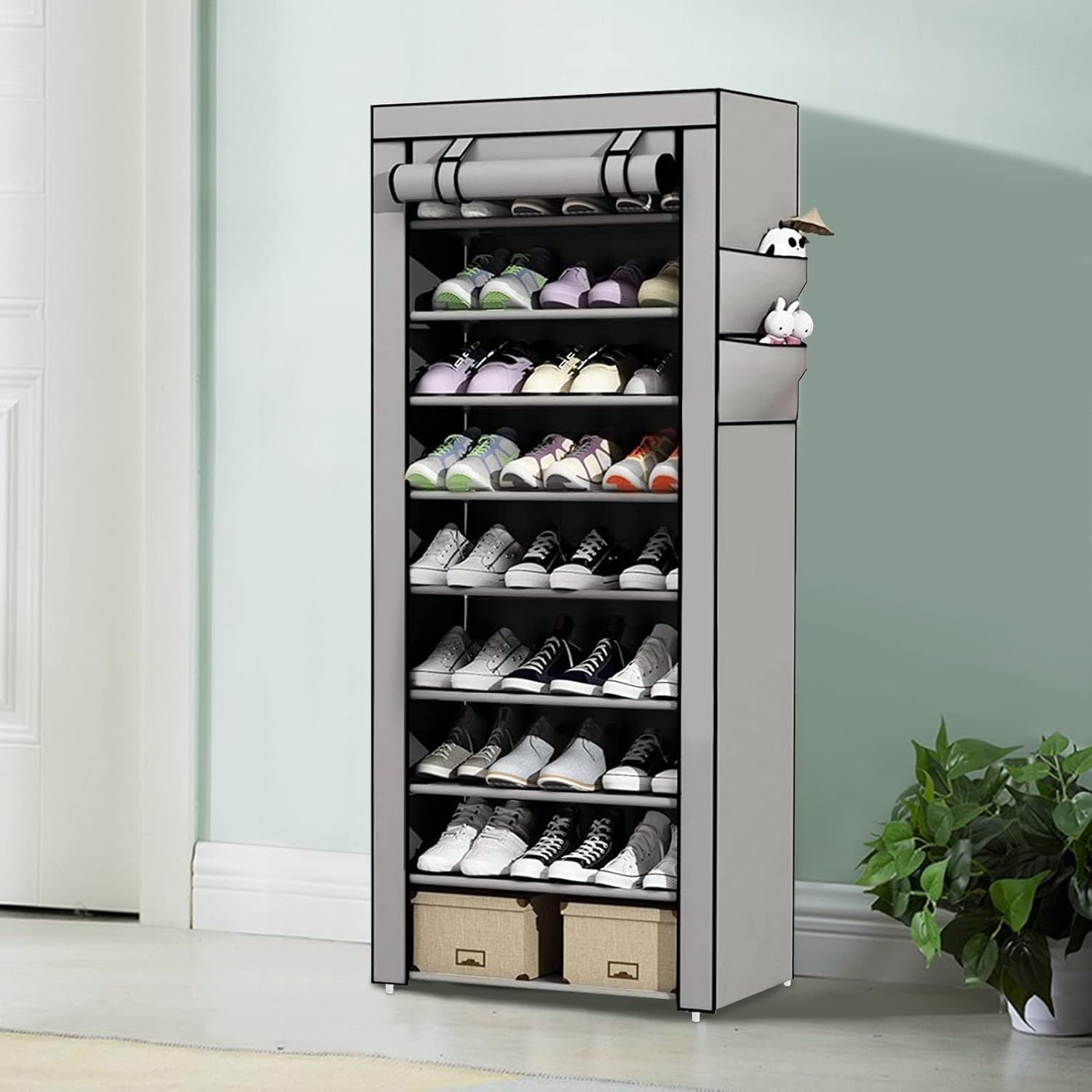 Zapatero Organizador de Tela con Cubierta Frontal, Organizador de Zapatos de Gran Capacidad ideal para Ahorrar Espacio, Organizador de Almacenamiento de Zapatos, Zapatero Multinivel, 60 x 30 x 160 cm
