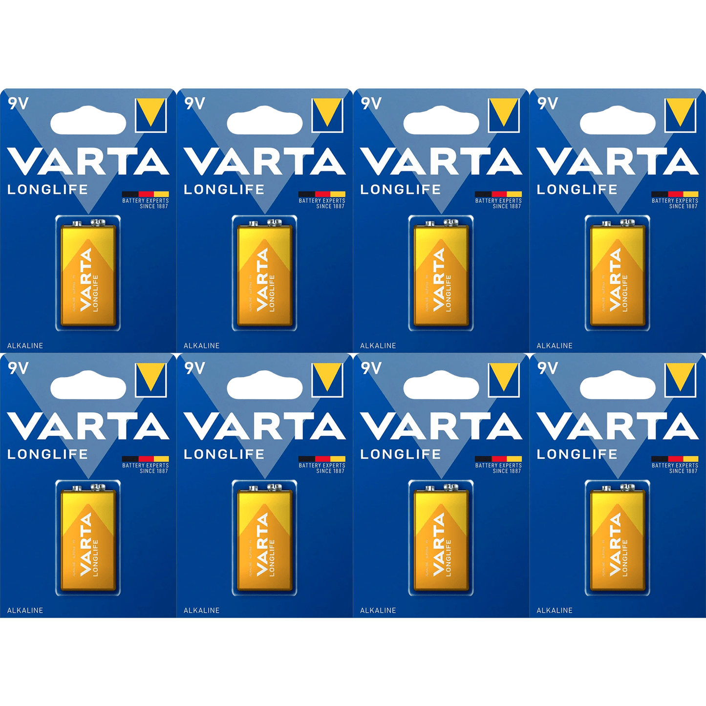 Pilas 9V Alcalinas, Pilas 9v Cuadradas de Alto Rendimiento, VARTA Longlife, Ultra Larga Duración, Energía Continua, Ideal para Detectores de Humo, Micrófonos Inalámbricos, Pedales de Guitarra, Multímetros, Electrodomésticos