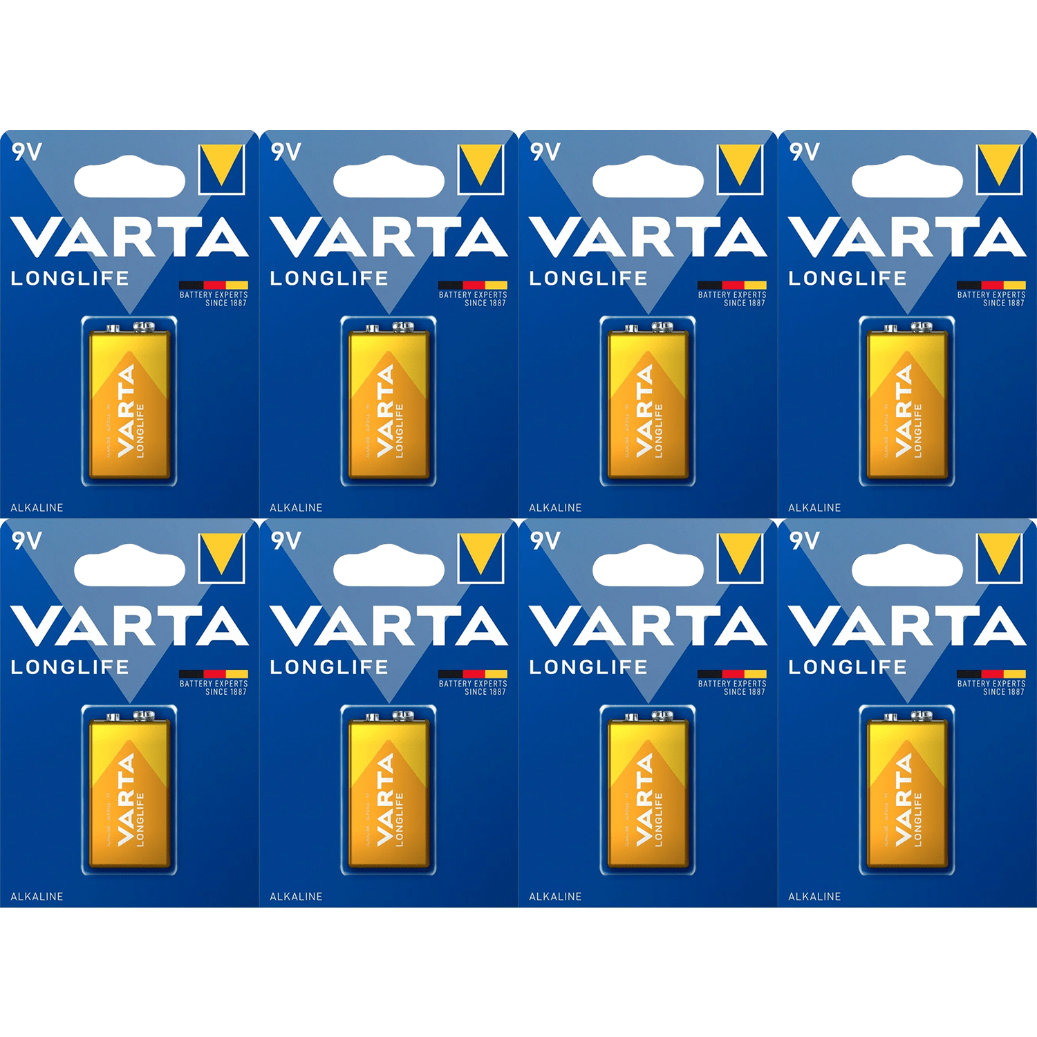 Pilas 9V Alcalinas, Pilas 9v Cuadradas de Alto Rendimiento, VARTA Longlife, Ultra Larga Duración, Energía Continua, Ideal para Detectores de Humo, Micrófonos Inalámbricos, Pedales de Guitarra, Multímetros, Electrodomésticos