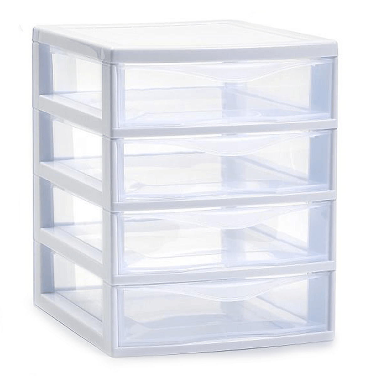 Cajonera Almacenamiento Plástico de Sobremesa, 4 Cajones, Ideal para Ordenar y Organizar el Hogar, Blanco, 18 x 22.5 x 23cm