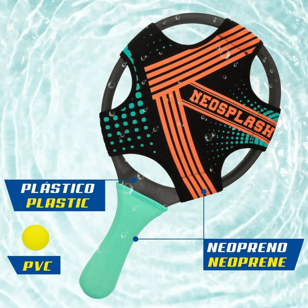 Set 2 Palas de Playa y Pelota, 2 Palas de Playa de Neopreno, Incluye Pelota de PVC y Red de Transporte, Raquetas con Agarre Cómodo ideales para Playa y Deportes al Aire Libre