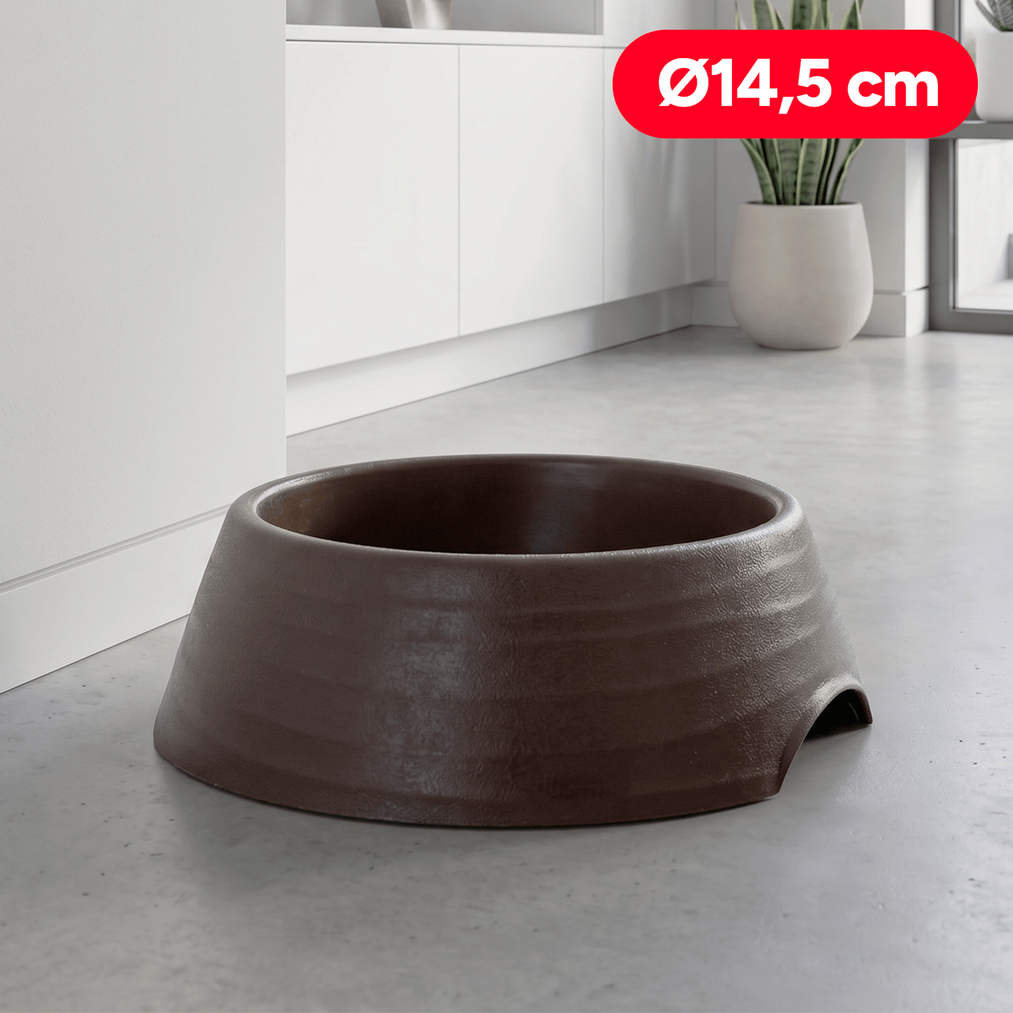 Comedero Mascotas, Comedero Perro y Gato, Fácil de Limpiar, Muy Resistente, Diseño Moderno, Color Marrón, Ø14,5 cm