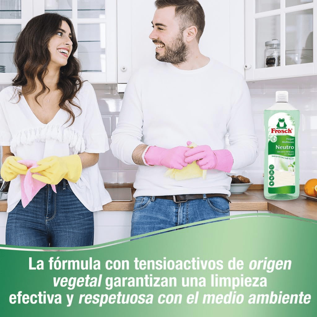 Frosch Limpiador Multiusos de Hogar con pH Neutro, Limpia Todas las Superficies y Cuida la Piel, Resultado Brillante y Duradero, 1L