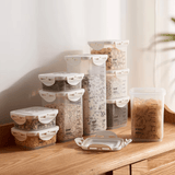 Recipientes Almacenamiento Cocina, Set de 4 Recipientes de Botes Cocina Almacenaje de Plástico, Capacidad para 240ml, 650ml, 1000ml y 2200ml, Cierre Hermético con Tapa, Apilables