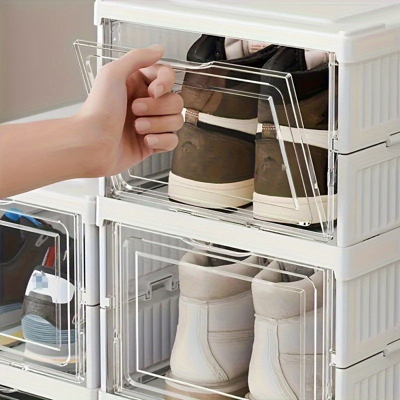 Zapatero Apilable de 6 Niveles para Zapatos, 6 Módulos para Organizar Calzado, Almacenamiento de Plástico a Prueba de Polvo con Tapa para Dormitorio y Sala de Estar, Resistente, Montaje Fácil y Rápido, Medidas Montado: 105 x 34,5 x 25,5 cm