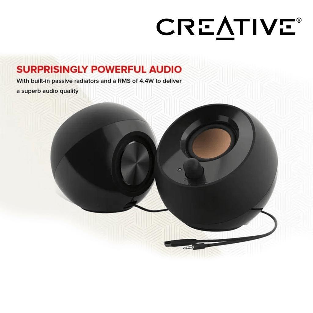 CREATIVE Set de Altavoces Ordenador 2.0, para Ordenador Portatil y Oficina, Alámbrico 3,5 mm, 4,4 W, 100 - 17000 Hz, Creative Labs Pebble