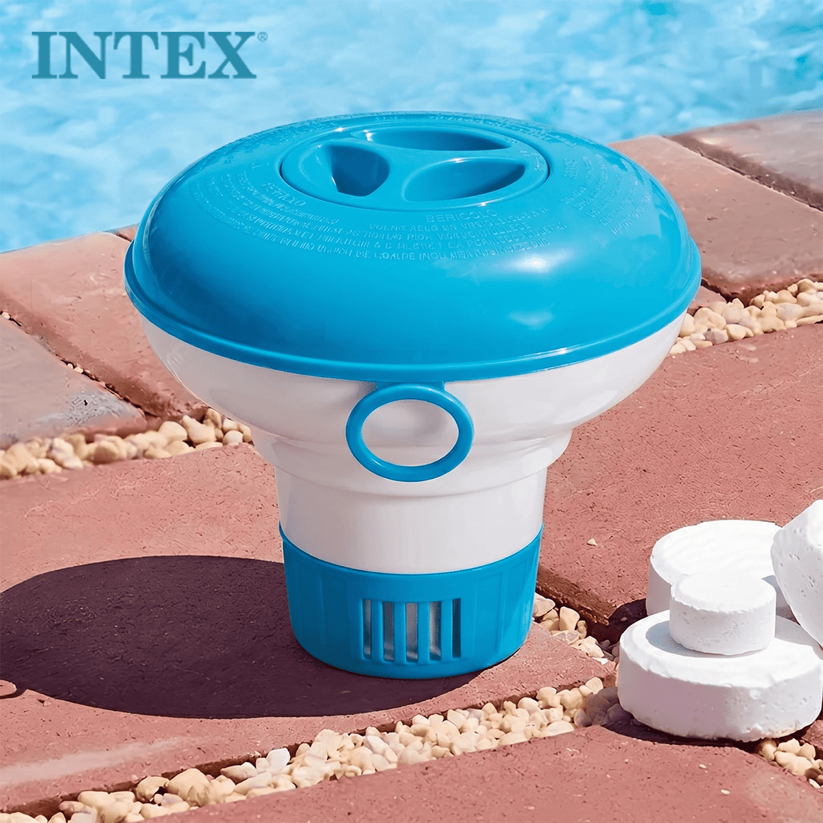 INTEX Dispensador Cloro Piscina de Ø 12,7 cm, Skimmer Piscina, Compatible con Tabletas de Cloro o Bromo de Ø 2,5 cm, Tapa de Doble Cierre de Seguridad, Apto para Cualquier Piscina y Spa