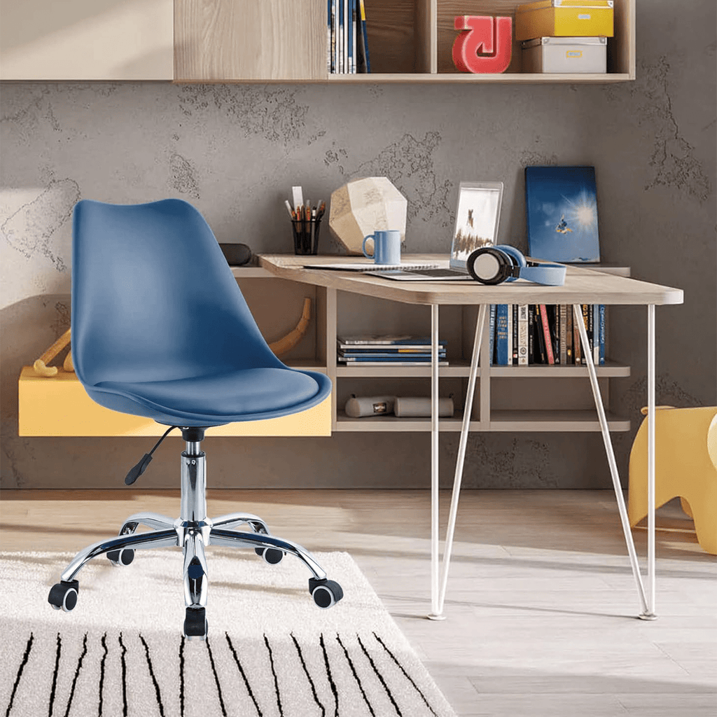 Silla Escritorio Ergonómica con Ruedas, Silla Oficina Giratoria con Altura Ajustable, Acolchada, Estilo Nórdico, Ideal para Estudio y Oficina