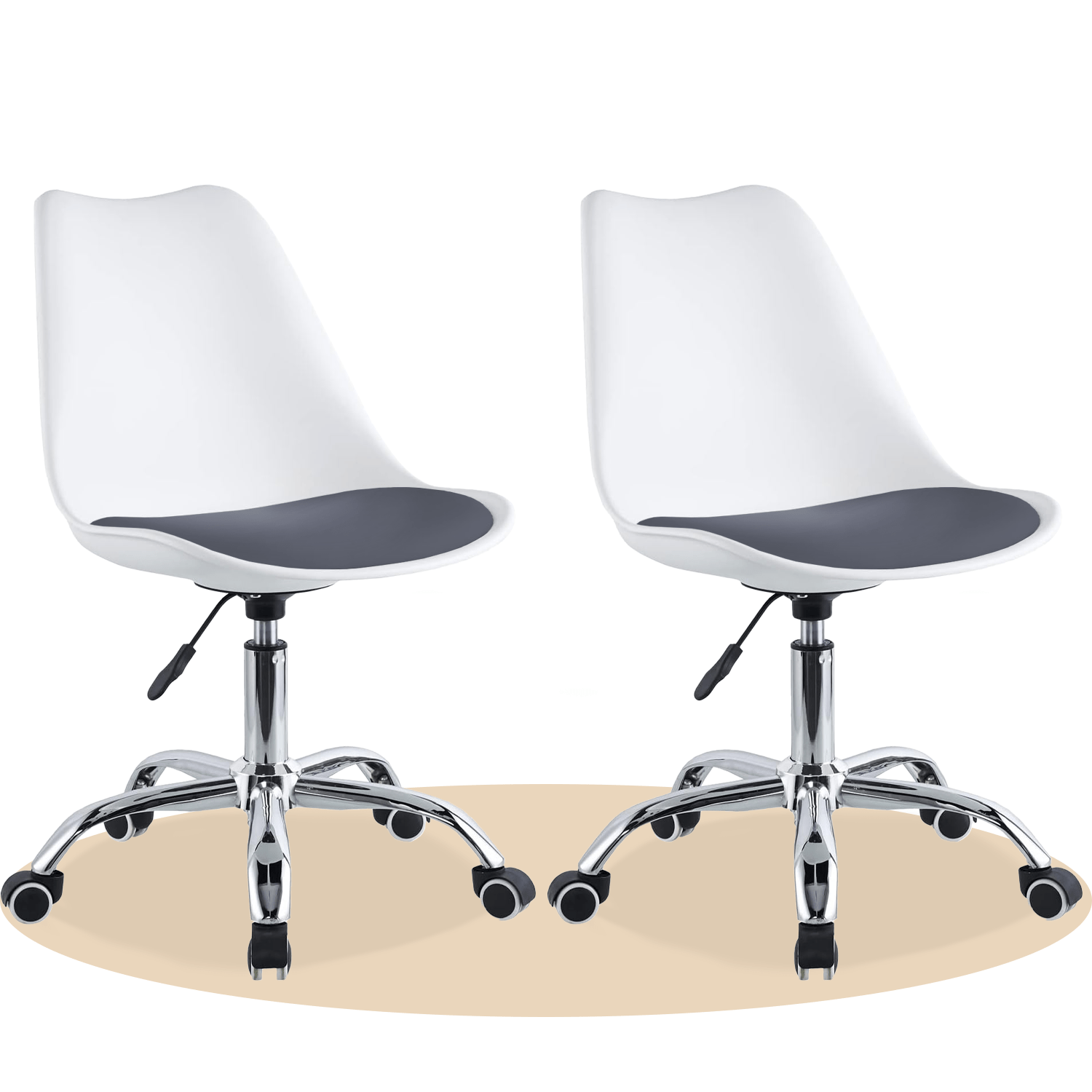 Silla Escritorio Ergonómica con Ruedas, Silla Oficina Giratoria con Altura Ajustable, Acolchada, Estilo Nórdico, Ideal para Estudio y Oficina