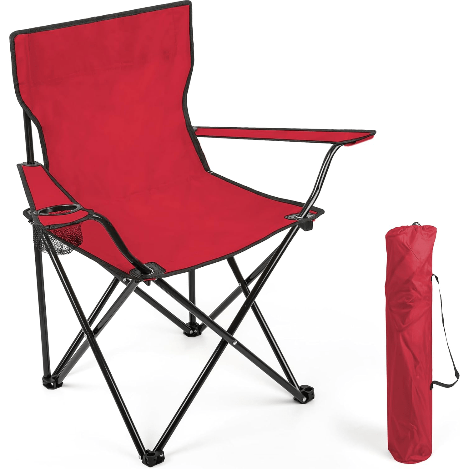 Silla Plegable Camping con Respaldo y Apoyabrazos, Ideal para Picnic, Pesca y Exterior, Resistente y Compacta, Soporta 120 kg, 50x50x80 cm, Rojo