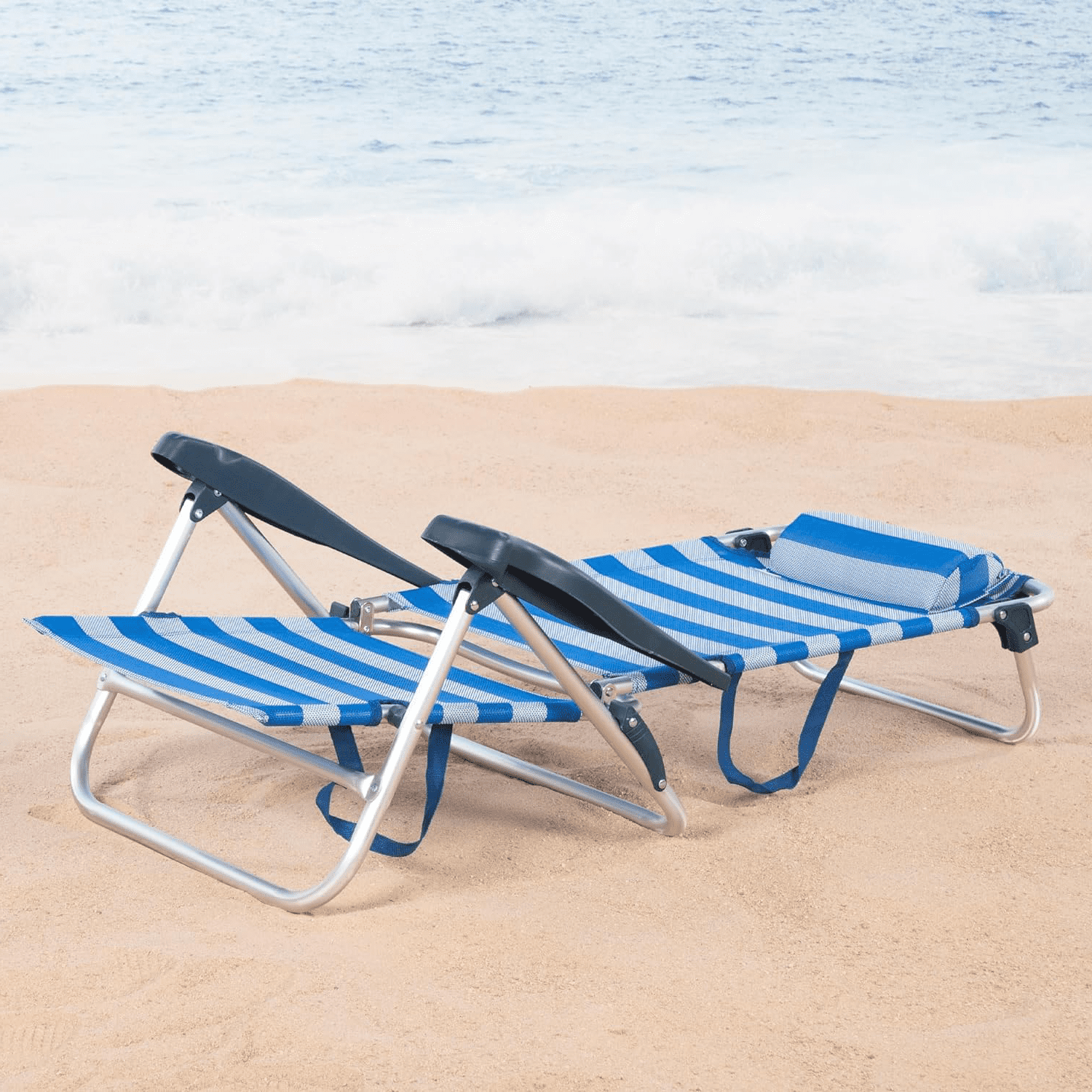 Silla Plegable Playa Reclinable y Resistente. Soporta hasta 110kg. Multiposición, Respaldo Reclinable, Cojín Acolchado. Ideal para Playa, Jardín, Terraza o Camping. 47x49x82cm