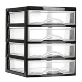 Cajonera Almacenamiento Plástico de Sobremesa, 4 Cajones, Ideal para Ordenar y Organizar el Hogar, Negro, 18 x 21.5 x 23cm